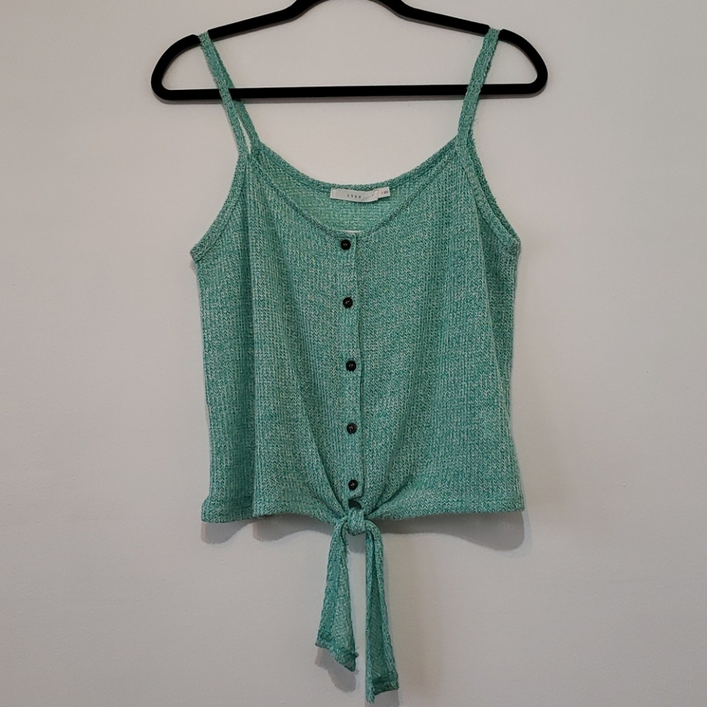 NWT Lush - Teal V-neck button down tie waist tank